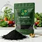 X-HUMATE premium humic acid powder product packaging with 95% concentration, displayed with black powder soil amendment and a golden measuring scoop.